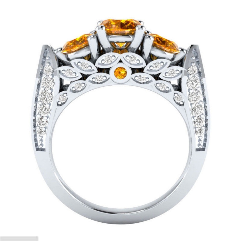 925 Silver Round Cut Citrine Ring Size 10 - Picture 2 of 4